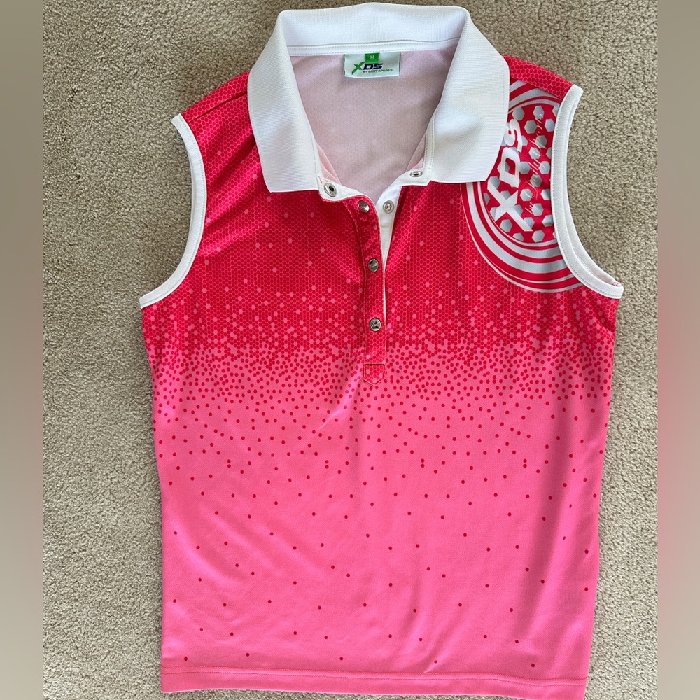 Daily Sports Pink and White Sleeveless Polo